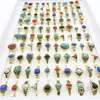 Wholesale 100pcs/Lot Bohemian Rings for Women Mix Styles Golden Plated Imitation Stone Fashion Jewelry Party Gifts Finger Joint Bands Size 16-19mm