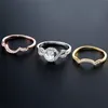 Solitaire Ring Famous Överdådig Sterling 925 Silver 3 Rounds Set 3A CZ Kvinnor Kristall Vigselringar Klassiska förlovningssmycken Grossistgåvor