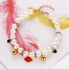 Cat Collars & Leads Rhinestone Necklace Imitation Pearl Neck Chain With Bells Collar Dog Pet Accessories Pendants