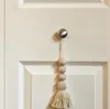 Tassel Wood Bead Decor Pendant Pure Handmade Natural Cotton Rope Wooden Bead Wardrobe Door Handle Adornment 2pcs/set YL365