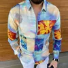 Lüks Taç Baskılı Gömlek Erkekler Sonbahar Uzun Kollu Ince Casual Streetwear Sosyal Parti Giysileri Camisa Masculina