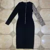 オクストード滑走路セクシーなヒョウの包帯ドレス女性秋冬黒高品質ボディコンクラブパーティーES 210527