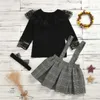 3-częściowy Baby / Toddler Black Lace Top and Platts Set with Headband 210528