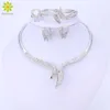 Silver Färg Smycken Set för Kvinnor Halsband Örhängen Set Högkvalitativ Afrikansk kostym Party Classic Bröllop Bridal Smycken Sets H1022