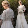 Élégant Ivoire A-ligne Dentelle Pays Robes De Mariée Jewel Neck Robe De Mariée Manches Courtes Bouffantes Vintage Tulle Robe De Mariée Simple Robe De Novia