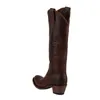 Women Plain Jane Dark Cognac Cowgirl Boots Round Toe G1112