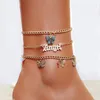 IFKM модные розовые ножные браслеты с бабочками, комплект для женщин, милый золотой браслет с надписью «Ангел», браслет на ногу, браслет на щиколотку, летние пляжные украшения