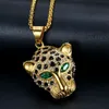 Iced Out Bling Leopard Head Pendants Necklace with Gold Color Stainless Steel Chain Cubic Zircon Men Hip Hop Jewelry Gift