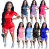 Frauen Trainingsanzug Yoga Sommer 2 Stück Set Kurzarm T-Shirt + Shorts Brief Sport Anzug Rundhals Outfits Mode Jogging anzug 4493