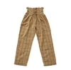 spring summer casual lace up ankle-length pant's plaid loose harem Nine 210915