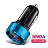 30W Fast Quick Charge QC3.0 Dual Usb Ports Car Charger Alloy Power Adapter Led Display For Iphone 15 14 11 12 13 Pro Max Samsung Lg android phone gps