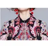 Primavera moda mulheres vintage dres manga comprida girar para baixo Colar flor impressão casual 210531
