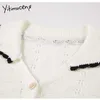 Yitimuceng открытый стежка женские свитера пустые прямые летние однокомнатные белые V-образным вырезом корейская мода вязать вершины 210601