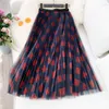 Surmiitro Plaid Long Pleated Tulle Skirt Women For Spring Summer Ladies Korean Red Green Black High Waist Maxi Skirt Female 210712