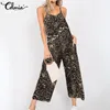 Kvinnors Jumpsuits Rompers Celmia Women 2021 Sommar Suspender Leopard Tryckt Romper Sexig V Neck Långbyxor Fickor Ärmlös Casual Plays