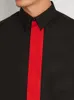 남성용 캐주얼 셔츠 남자 봄과 가을 검은 색 빨간 드레스 옷깃 스 플라이 싱 디자인 긴 소매 셔츠 사각형 칼라 단색 슬림 바디