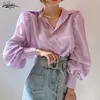 Koreanska lösa kvinnor blus enkel vit skjorta mångsidig lapel långärmad kvinna skjorta toppar rosa toppar eleganta blusas 12492 210527