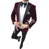 Handsome Velveteen Groomsmen Peak Lapel Groom Tuxedos Man's Suits Wedding/Prom/Dinner Man Blazer(Jacket+Pants+Tie) K578