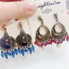 Palace Bohemian Dangle Earrings For Women Fashion Vintage Exaggerated Gemstone Gold Eardrop Ethnic Classical Drop-Shaped Jewelry