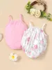 Baby 2pcs Floral Print Lace Trim Bow Front Cami Body SHE