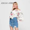 Jocoo Jolee Women Off Bluzka Bluzka Seksowna pełna rękawa motyla kwiatowy nadruk Top Lose Uprowade Tops Casual Tee plaż