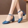 Bead 6835 String Women Woman Summer Sandals Square Thick Mid Heels Buckle Strap Cover Round Toe Pu Leather Ladies Casual Shoes
