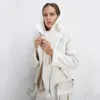 Thick and warm faux leather jacket Coat women's beige long-sleeved belt women winter fashion streetwear Tops 210922