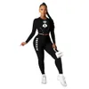 Kvinnor Två stycken outfits2023New Black Queen Spade Q Women Lace Up Midjet Tee Tops Pencil Pants Passar Active Wear Tracksuit