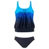 Damskie stroje kąpielowe kobiety seksowne tankowane plażę niebieski nadruk 2 -częściowy 2 -częściowy strój kąpielowy moda spaghetti żeńska kostium kąpielowy plus rozmiar