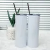 STRAIGHT! 20oz Blank Bottle Sublimation Tumblers With Metal Straw 304 Stainless Steel Water Bottles Double Insulated Blank Outdoor Cups Mugs DHL