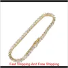 Hip Hop Tennis Diamonds Chain Bracelets For Men Fashion Luxury Copper Zircons Bracelet 7 Inches 8 Inches Golden Silver Chains Jewe242j