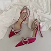 Sandales pour femmes en cuir semelle designer talons hauts noir rose diamant chaîne décoration banquet femmes chaussures soie visage sexy chaussure formelle 3825429