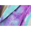 Tie Dye Kobiety Eleganckie Luźne Purpurowe Blazers Mody Damskie Dorywczo Długie Kurtka Garnitury Boho Kobiet Chic Blazer Dziewczyny 210527