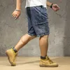 Plus Size 48 50 52 Men's Loose Blue Denim Shorts Summer Big Pocket Straight Jeans Cargo Male Brand 210714