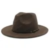 Frauen Wolle Fedora Hut mit Ledergürtel Panama Hut Winter Herbst Breite Krempe Jazz Trilby Männlich Sombrero Kappe