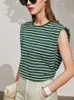 Minimalism Summer Women's Tshirt Causal Striped Oneck Sleeveless Cotton Female Fashion Tops 12170131 210527