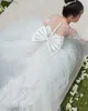 Hot-Wind Fashion 2022 Lace Flower Girl Dress Bows Barnens första Communion Dress Princess Tulle Ball Gown Wedding Party Dress 2-14 år