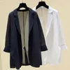 Women's Suits & Blazers 2022 Spring Three Quarter Chiffon Blazer Women Summer Elegant Thin Jakcet Coat Female Suit In Black White Gray Plus