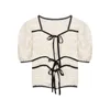 Chemise Fille Design Sens French Bow Bois Longueur d'oreille Blouse à manches courtes Summer Retro Top 210529