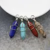 Natural Stone Pillar Pendulum Hanger Draad Wrap Reiki Healing Crystal Ketting Hexagonal Bullet Amethyst Roze Quartz Chakras PenduLo Sieraden