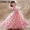 Summer Teenagers Girls Party Dress Straberry Appliques Princess Dresses Wedding Piano Perform Children's Day E01 210610