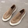 New Dress Shoes round head leather men Japanese style a foot thick sole turn fur casual set of shoe chaussure homme luxe marque A96