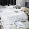 Luxuoso conjunto de cama de algodão com listras de seda dos anos 60 bordado cor sólida jogo de cama hotel doméstico capa de edredom lençol queen size king size