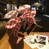 Bunny Ears Hair Bows Boho Tiesヘッドバンドアクセサリーバンド女性のヘッドバンドウサギの耳の格子縞のファッションSerre Tete Sairband