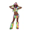 Colorful Fur Light Suit Selling Performance Clothes Controllable Three Piece Dress Female 211207