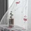 Qualité Blanc Tulle Broderie Rose Flamingo Sheer Rideau pour Chambre Salon Cuisine Fenêtres Rideaux Décor P238X 210712