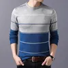 Nuevo jersey de lana de otoño-invierno para hombre, suéter cálido de punto ajustado, ropa de marca a rayas para hombre, Jersey informal para hombre de talla grande XXXL