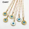 WT-JN048 Round Shape Evil Eye Pendant Natural White Shell With Gold Bezel Pendant Necklace For Women Jewelry Gift For Female X0707