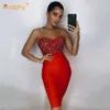 Beaded Bandage Women 2 Piece Set Top & High Waist Pencil Skirt Club Evening Party Vestidos 210527