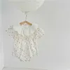 Zomer bloem korte mouw dunne kant revers baby romper geboren meisje kleding 210702